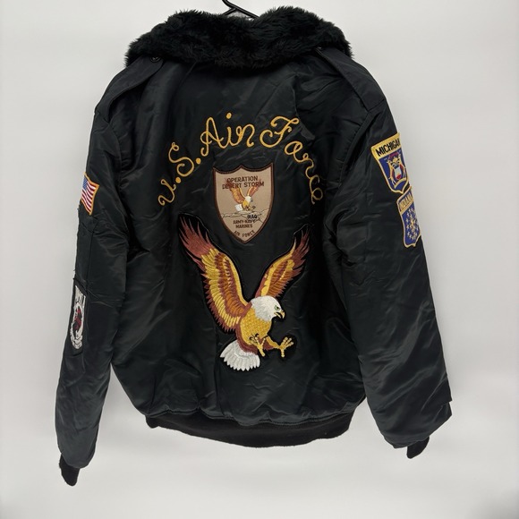 Vtg 70s Timber King Air ForceBomber Jacket EmbroideredPatches Military Men Med